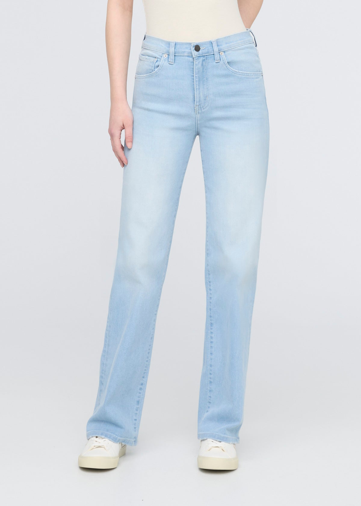 womens sun faded blue high rise straight jeans front