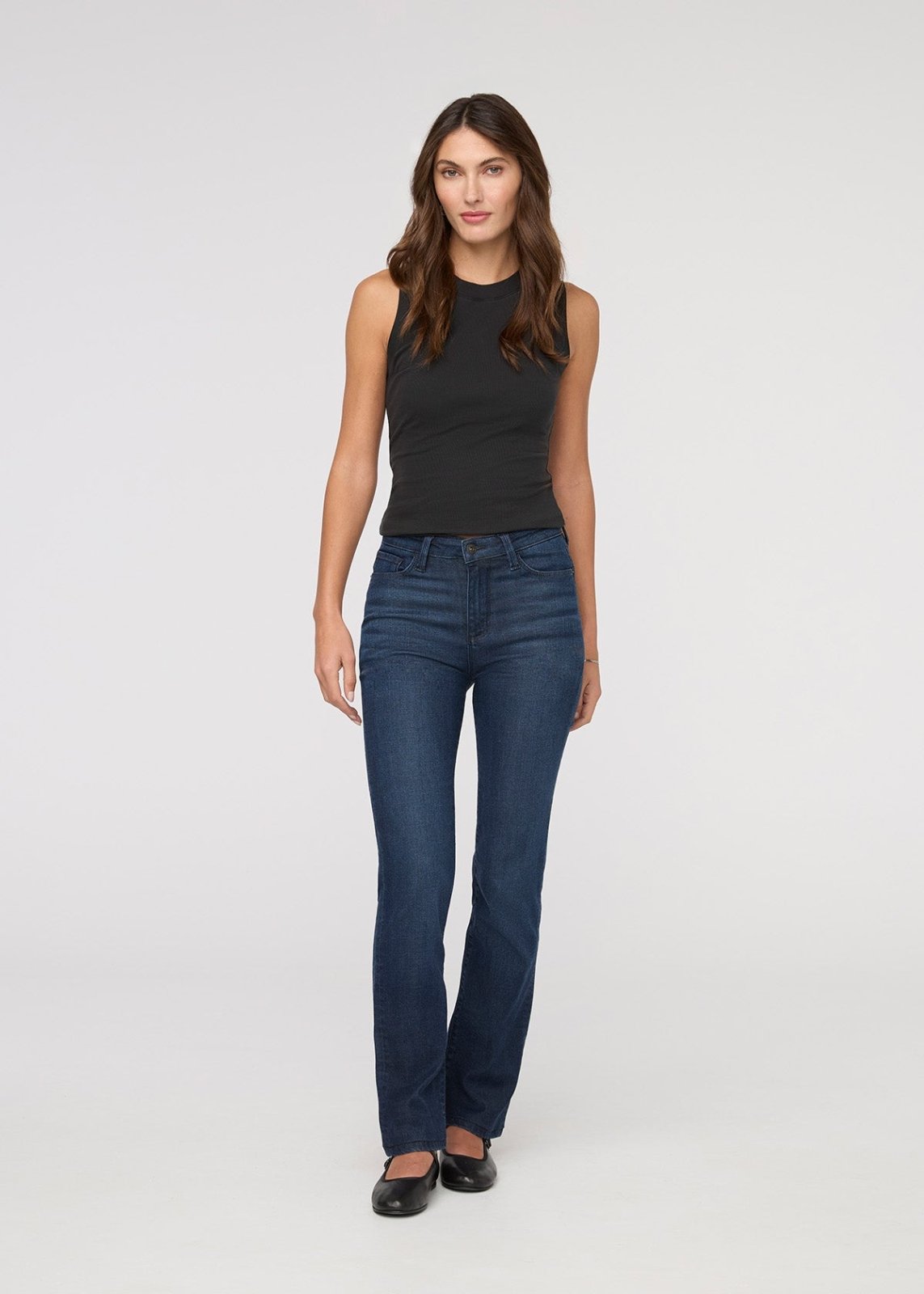 womens no sweat denim worn rinse slim straight jeans full body